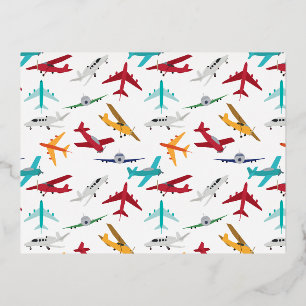 Colourful Aeroplanes Pattern Foil Holiday Postcard
