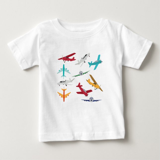Colourful Aeroplanes Pattern Kids Bathroom Baby T-Shirt (Front)