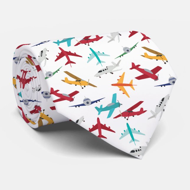 Colourful Aeroplanes Pattern Kids Bathroom Tie (Rolled)