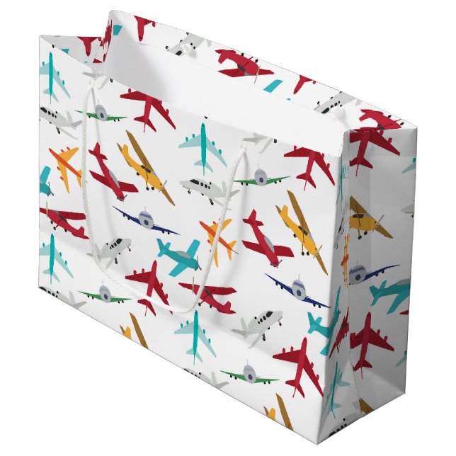 Colourful Aeroplanes Pattern Large Gift Bag (Front Angled)