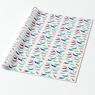 Colourful aeroplanes pattern wrapping paper