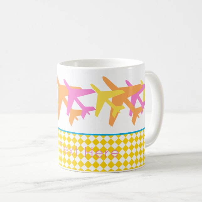 Colourful Aeroplanes Travel Flight Crew Custom Tex Coffee Mug (Front Right)