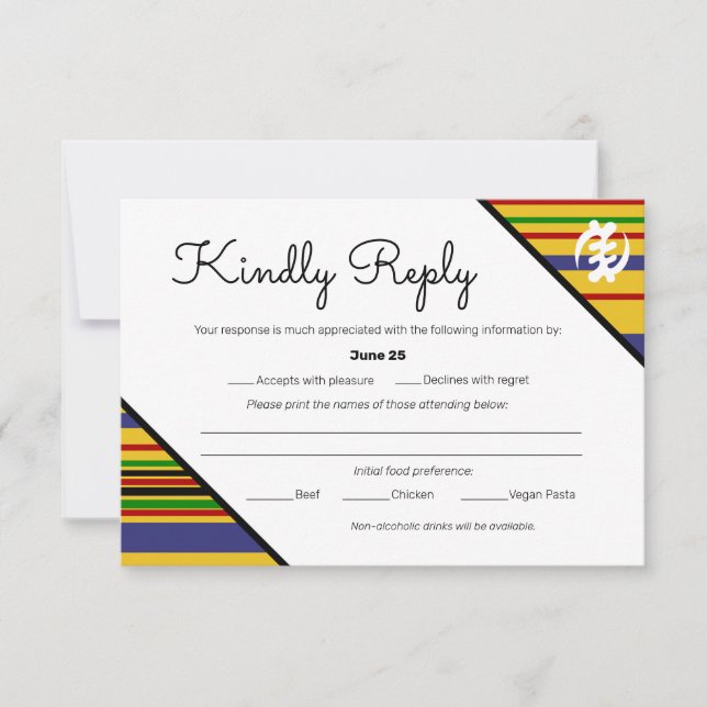 Colourful African AK01 Kente Stripes RSVP Card (Front)