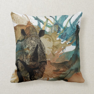 Colourful African animal cushion, charging Rhino Cushion