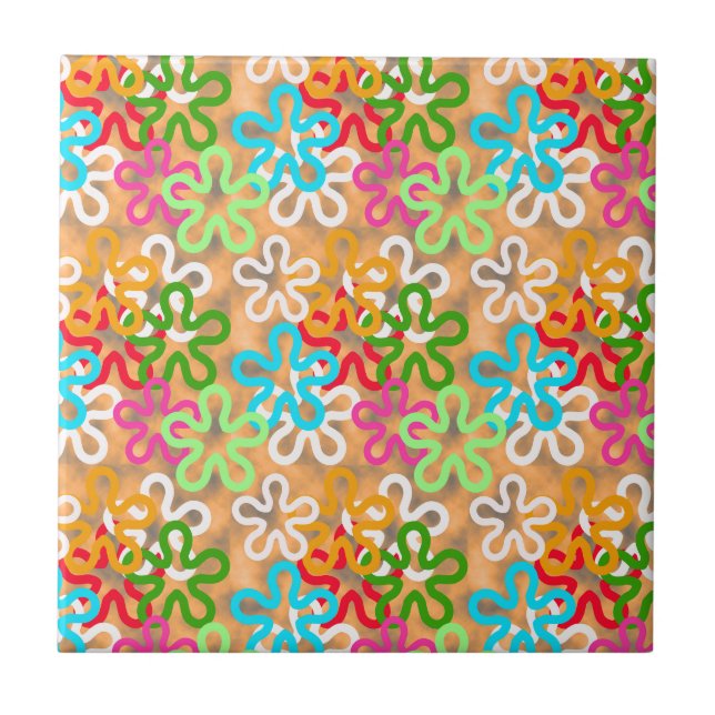 Colourful African Blob Abstract Shapes Pattern Tile (Front)