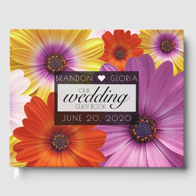 Colourful African Daisies Flowers Floral Wedding Guest Book (Front)