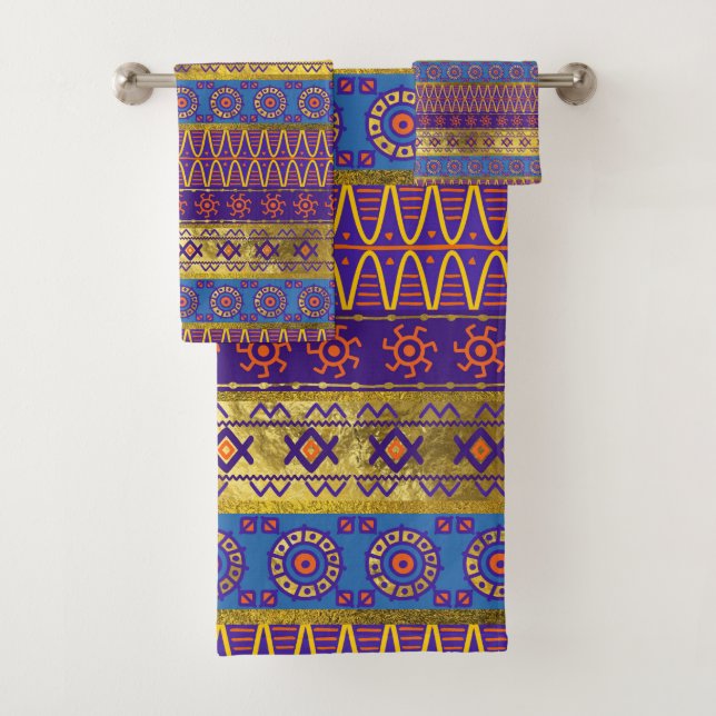 Colourful African Ethnic Tribal Pattern Bath Towel Set (Insitu)