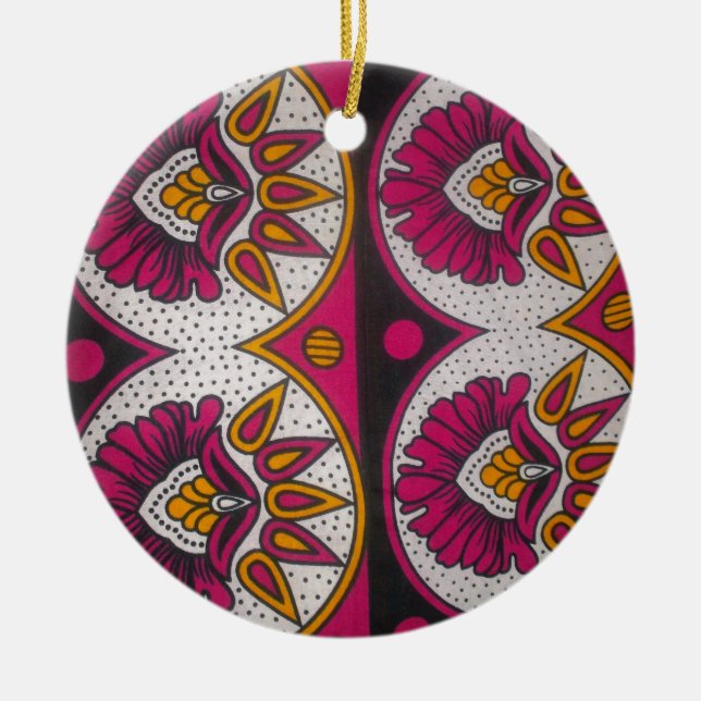 Colourful African Fabric Motif Art Print Ceramic Tree Decoration (Front)
