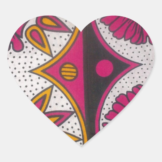 Colourful African Fabric Motif Art Print Heart Sticker (Front)