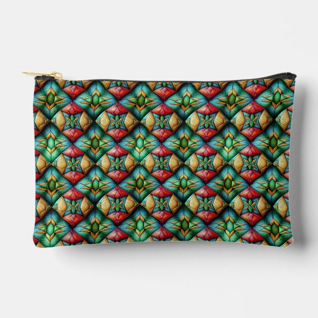 Colourful African-Inspired Geometric Mosaic Patter Accessory Pouch (Front)