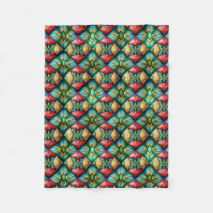 Colourful African-Inspired Geometric Mosaic Patter Fleece Blanket