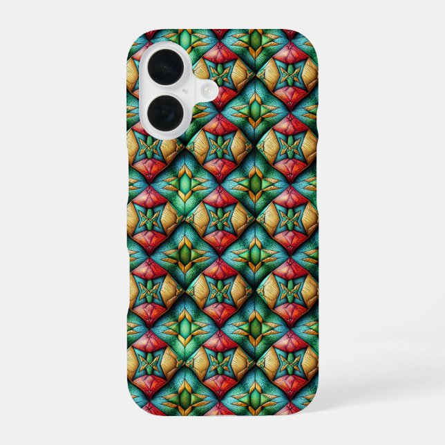 Colourful African-Inspired Geometric Mosaic Patter iPhone 16 Case (Back)