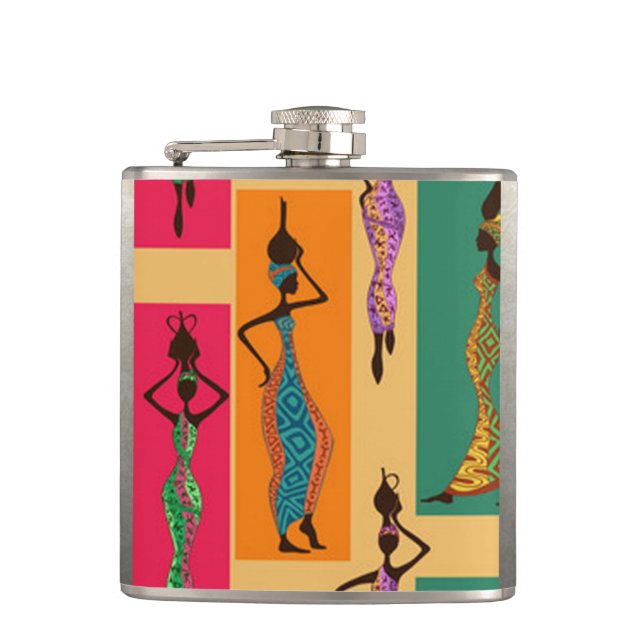 Colourful African Ladies Hip Flask (Front)