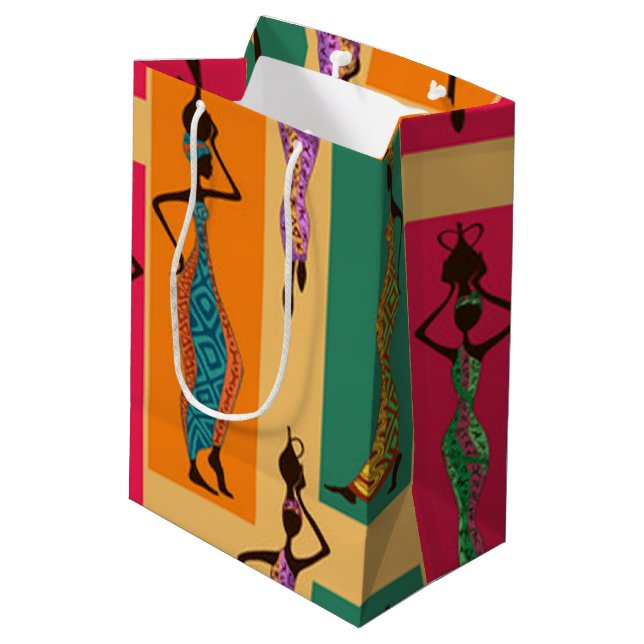 Colourful African Ladies Medium Gift Bag (Back Angled)