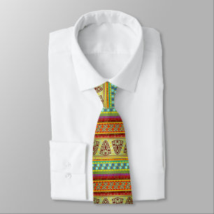 Colourful African Masks Stripe Kente Pattern Tie