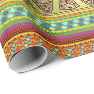 Colourful African Masks Stripe Kente Pattern Wrapping Paper