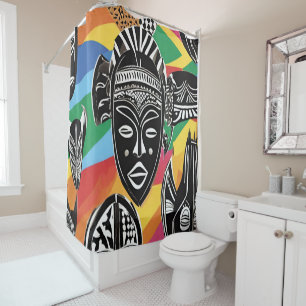 Colourful African Masks Tribal Shower Curtain