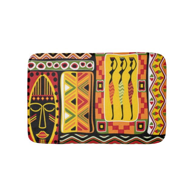 Colourful African Pattern Print Collage Bath Mat (Front)