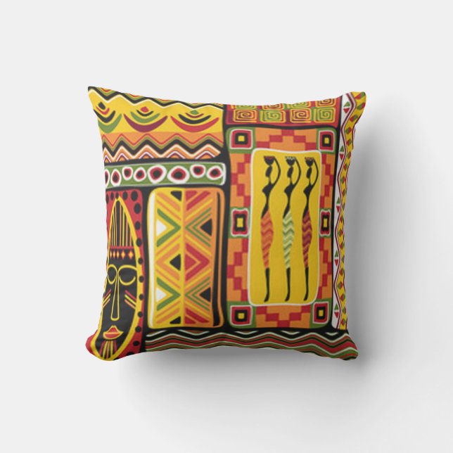 Colourful African Pattern Print Collage Cushion (Front)