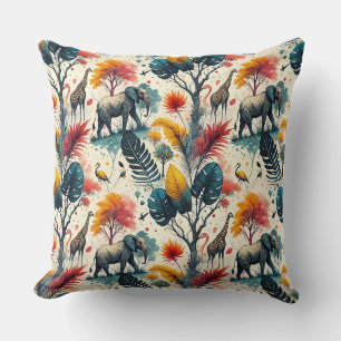 Colourful African Safari Jungle Wild Animal Patter Cushion