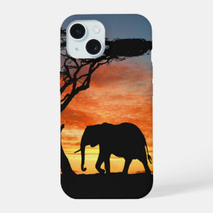 Colourful African Safari Sunset Elephant Silhouett iPhone 15 Case