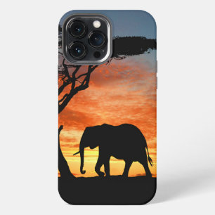 Colourful African Safari Sunset Elephant Silhouett iPhone 13 Pro Max Case