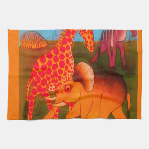 Colourful  African wild animal safari colours Tea Towel