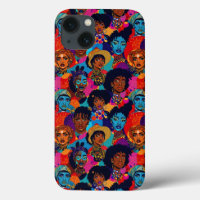 Colourful African women on blue