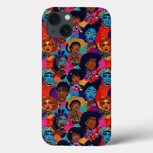 Colourful African women on blue Case-Mate iPhone Case (Back)