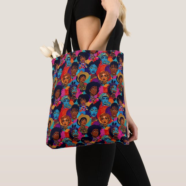 Colourful African women on blue Tote Bag (Close Up)