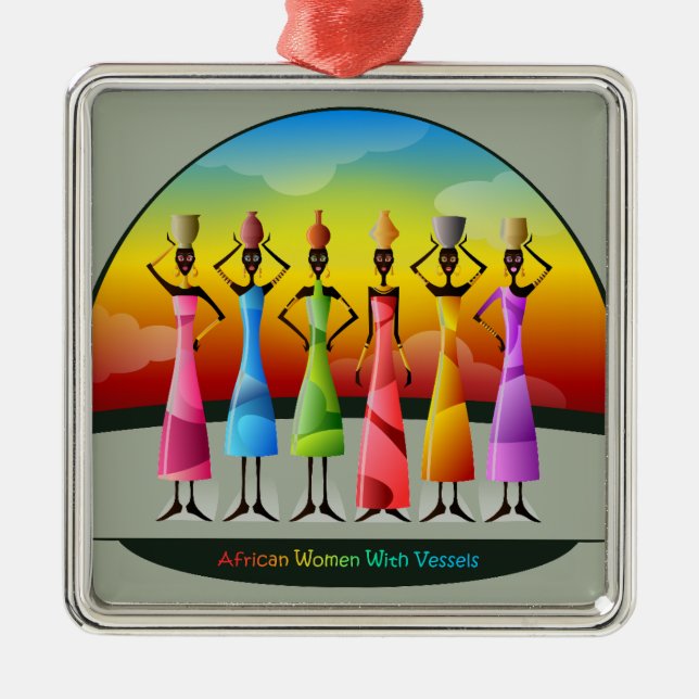 Colourful African Women with Vessels Metal Tree Decoration (Front)