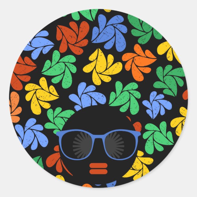 Colourful Afro Love Classic Round Sticker (Front)