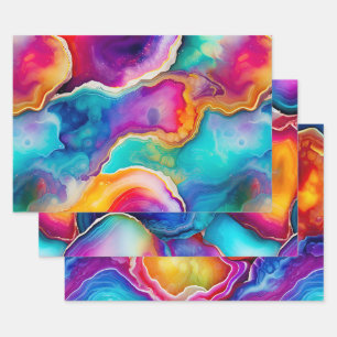 Colourful Agate Abstract with Swirling Layers Wrapping Paper Sheet