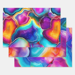Colourful Agate Abstract with Swirling Layers Wrapping Paper Sheet