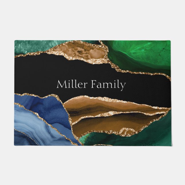 Colourful Agate and Gold Personalised Doormat (Front)