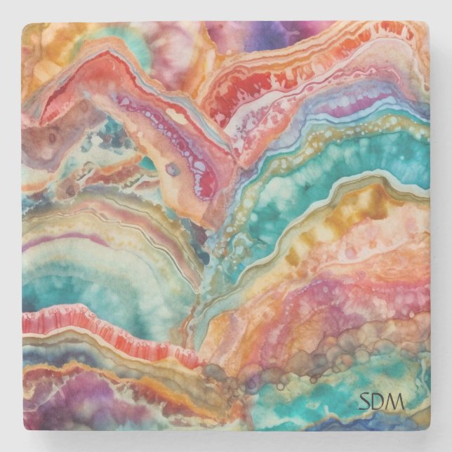 Colourful Agate Geode Gemstone (1) Stone Coaster (Front)