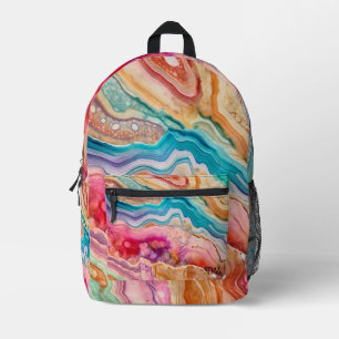 Colourful Agate Geode Gemstone (8) Printed Backpack