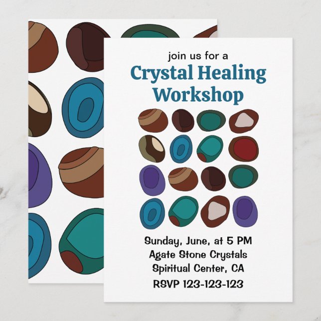 Colourful Agate Stone Crystal Healing Workshop Invitation (Front/Back)