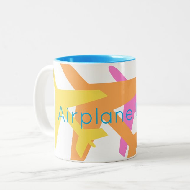 Colourful AIRPLANE MODE Pilot Flying Travel Fun Two-Tone Coffee Mug (Front Left)