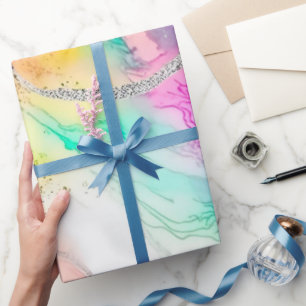 Colourful Alcohol Ink Rainbow Glitter Christmas   Wrapping Paper
