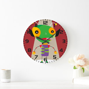 Colourful Alien Ant in Spotlight Quirky Sci-Fi  Large Clock