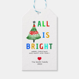 Colourful All Is Bright Christmas Gift Tags