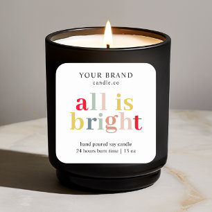 "Colourful ‘All is Bright’ – Festive Holiday Candl Square Sticker