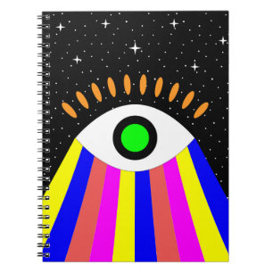Colourful all seeing eye flat design with stars an notebook