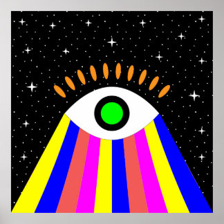 Colourful all seeing eye flat design with stars an poster