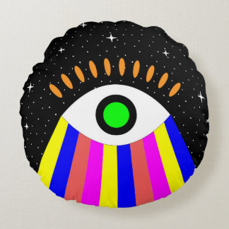 Colourful all seeing eye flat design with stars an round cushion