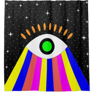 Colourful all seeing eye flat design with stars an shower curtain