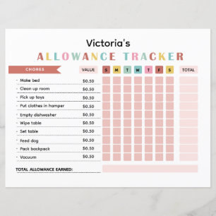 Colourful Allowance Tracker for Kids Chores