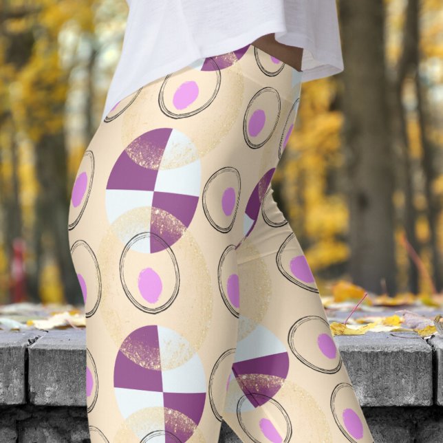 Colourful Almond Beige Nucleus Pattern Leggings (Nucleus Blanched Almond)