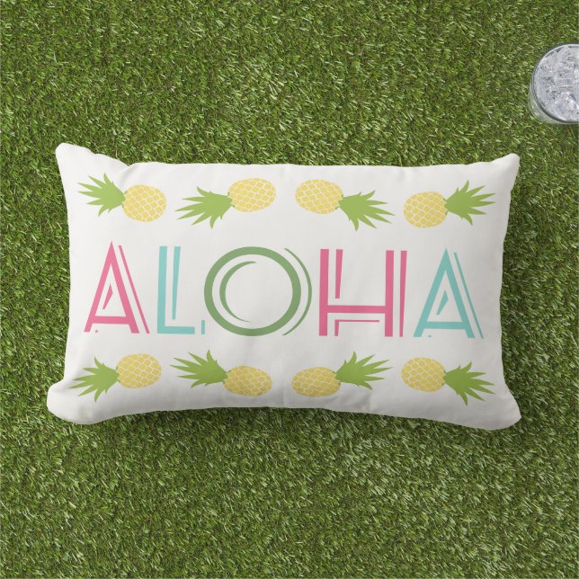 Colourful Aloha Pineapple Tropical Lumbar Cushion (Grass)